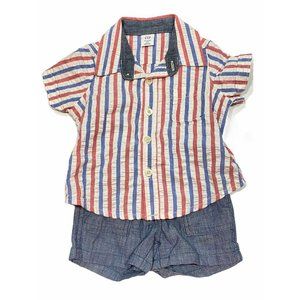 NWT GAP Baby Boy Shirt Short 2 Piece Set Sz 3-6M Blue White #577063